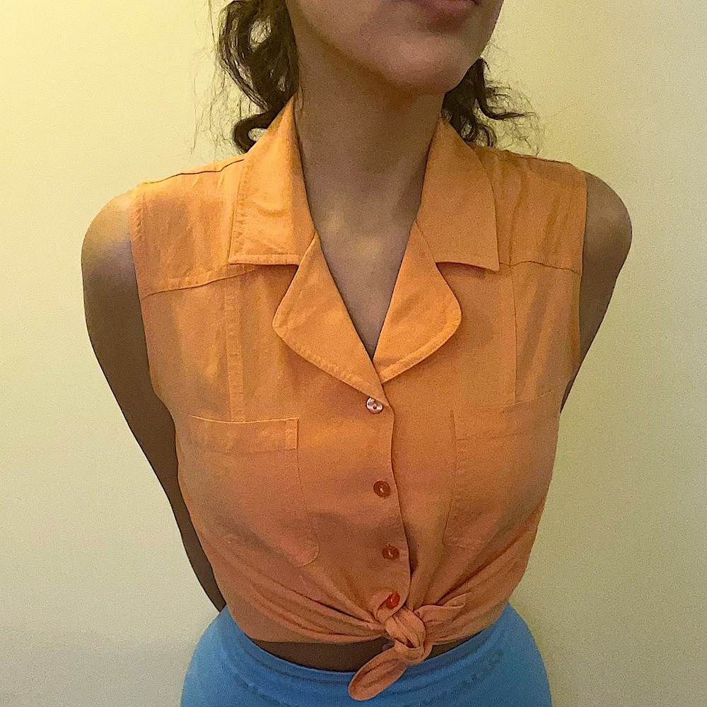 Anna and Frank 100% Silk Sleeveless Button Down Blouse in Sherbert Orange